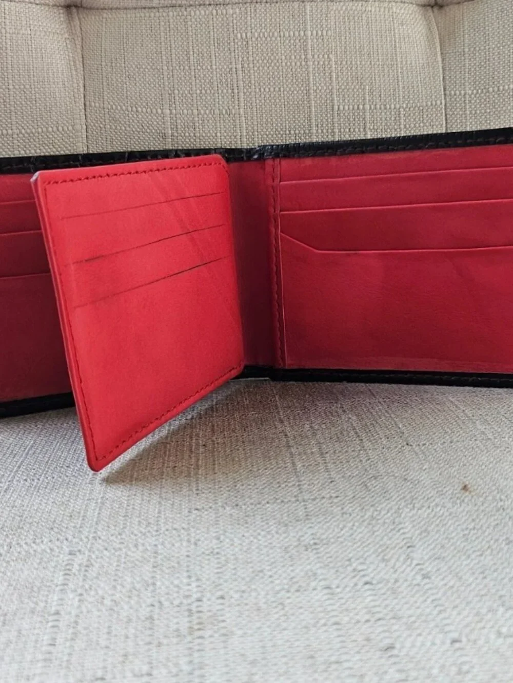Handmade Card Holder Black Genuine Leather Crocodile Pattern Cardholder Read des